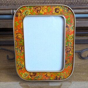 Vintage Bucklers Fifth Avenue Brass Enamel Floral Swivel Picture Frame 8.25x6.5